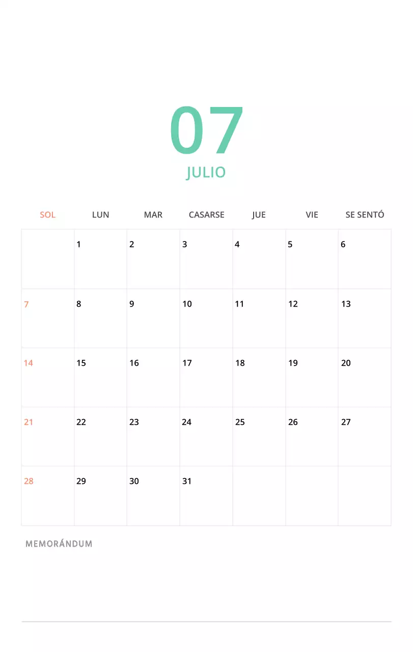 Bonito calendario de sobremesa ilustrado de temática familiar en color verde