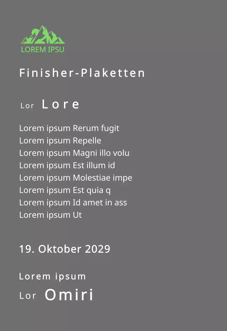 Finisher-Plakette eines Bergclubs mit Clublogo-Konzept und grüner Bergillustration