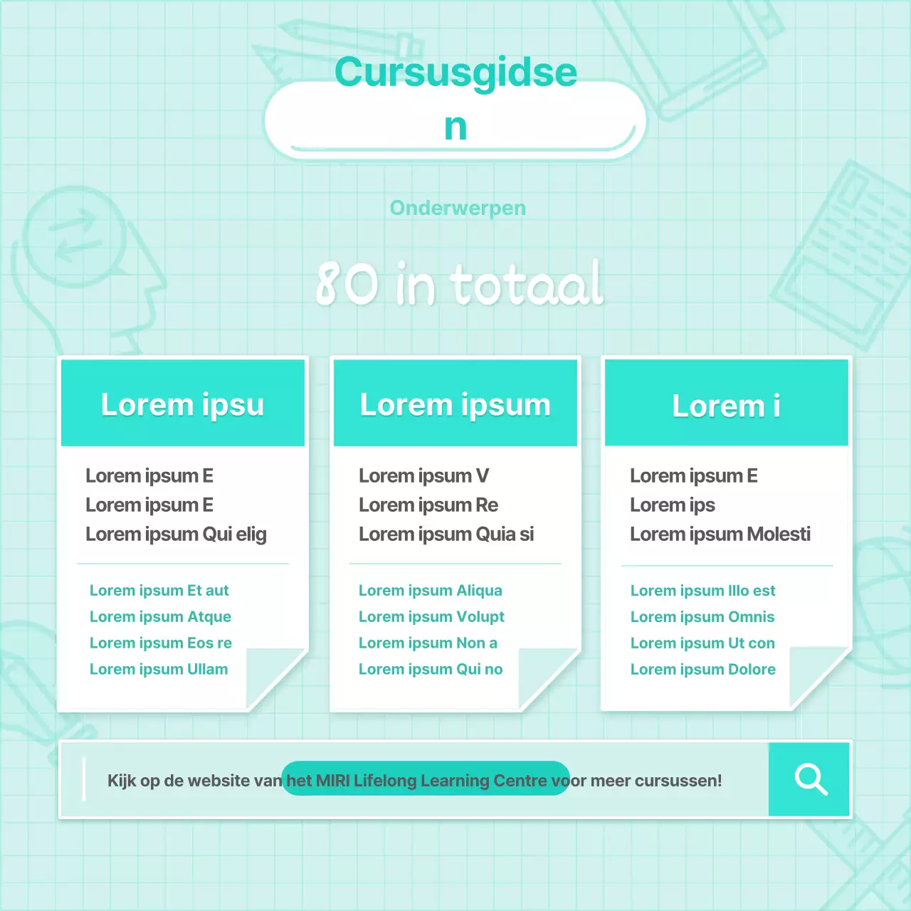 Moderne, basisaankondigingen voor levenslang leren in mint en wit