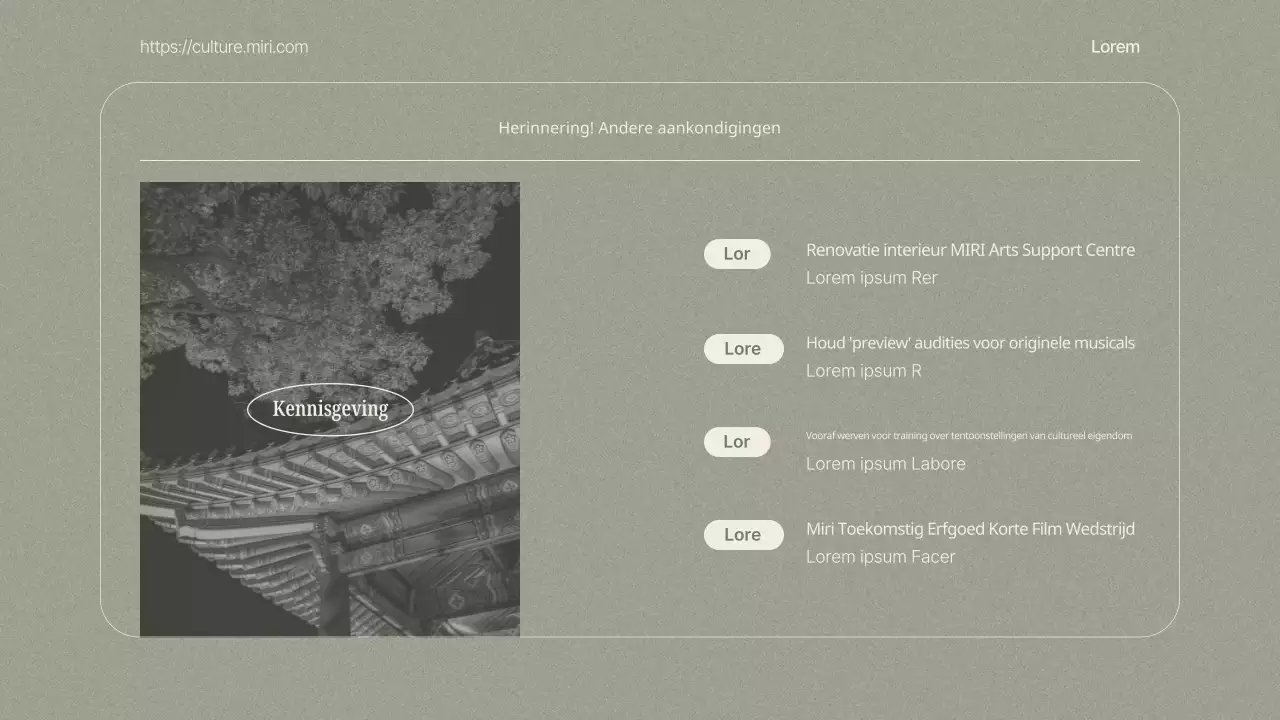 Een klassieke nieuwsbriefgids voor cultureel toerisme in beige en kaki