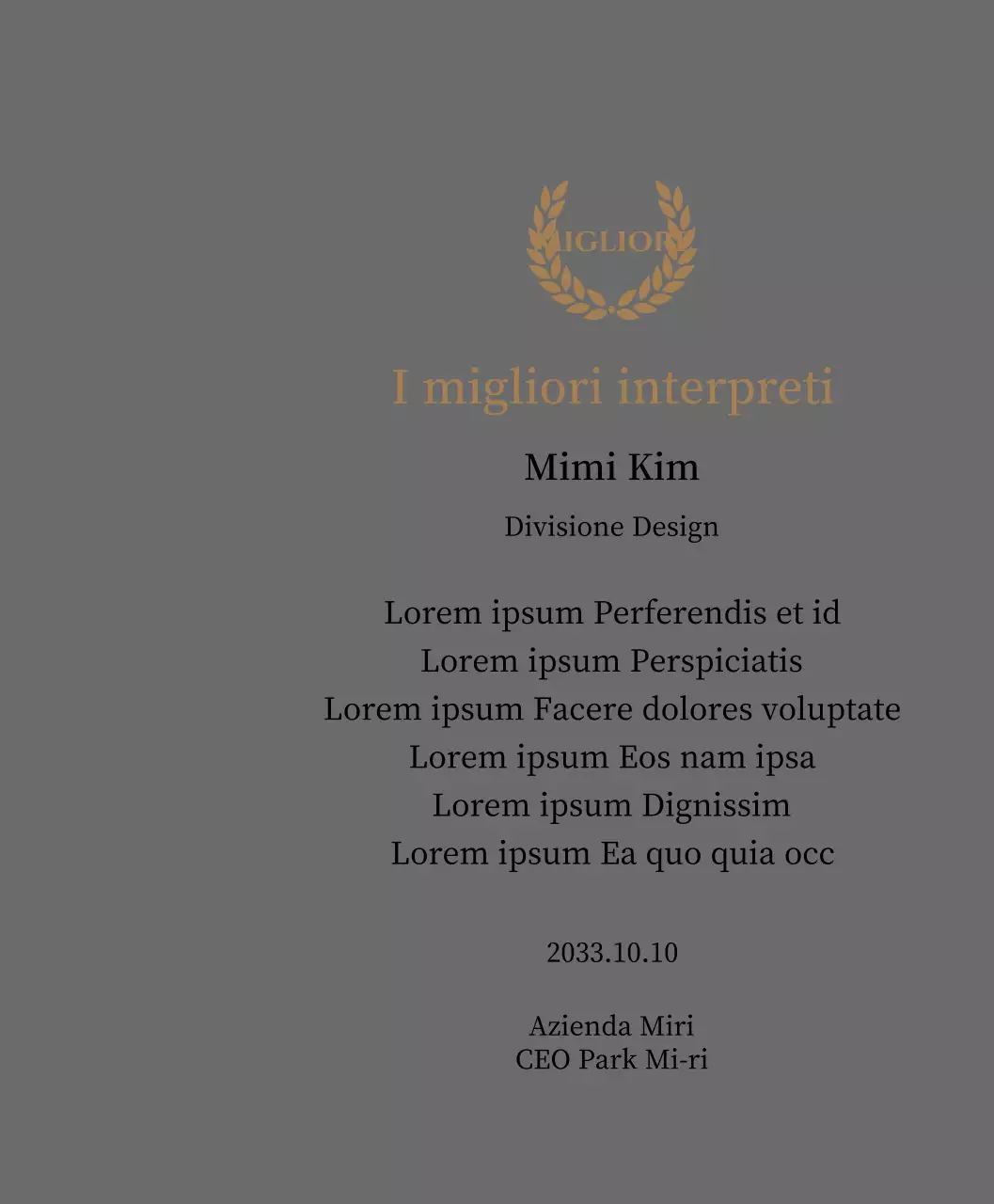 Lussuosa targa di ringraziamento con alloro e timbro in oro