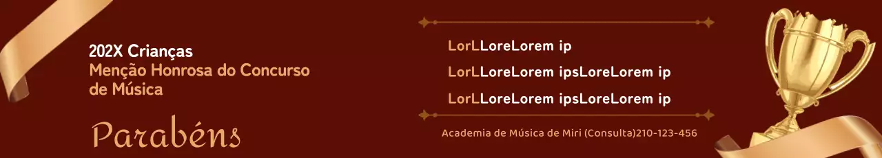 Lista de prémios de promoção escolar com classe, com troféus e fitas douradas sobre um fundo vermelho