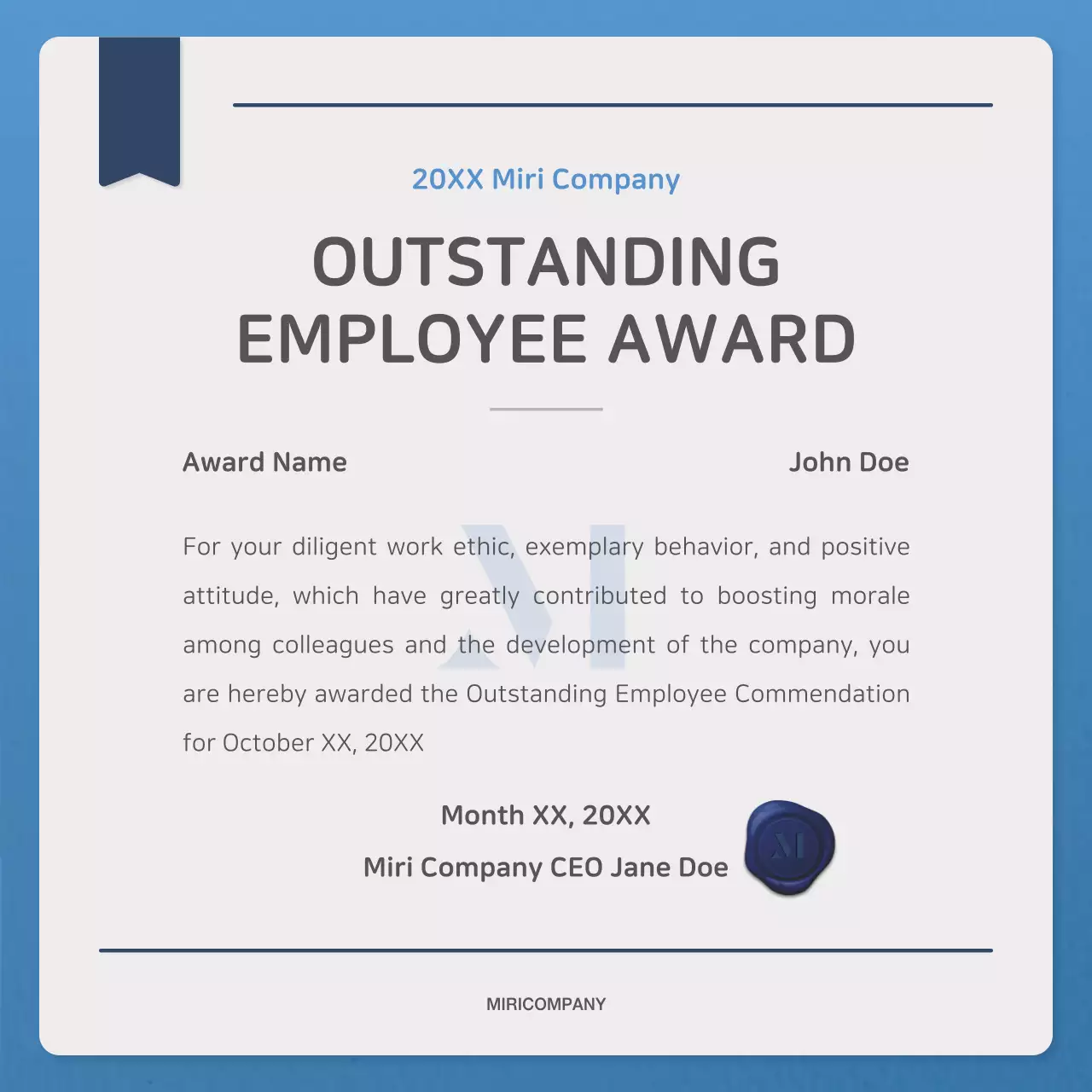 Blue Classic Employee Certificate Social Media Post