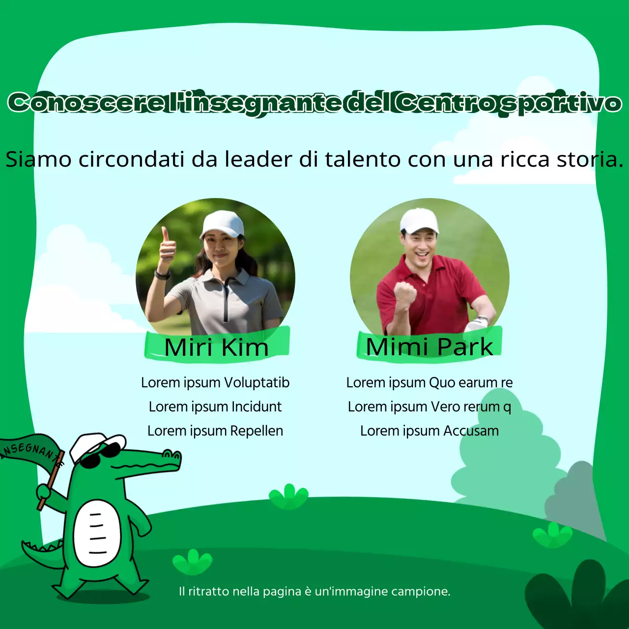  Annuncio di reclutamento di una società sportiva kitsch in verde e azzurro