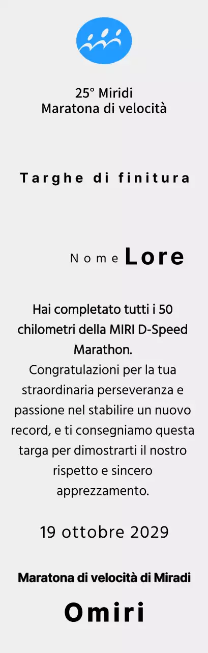 Targa per il finisher del concetto di maratona con logo semplice