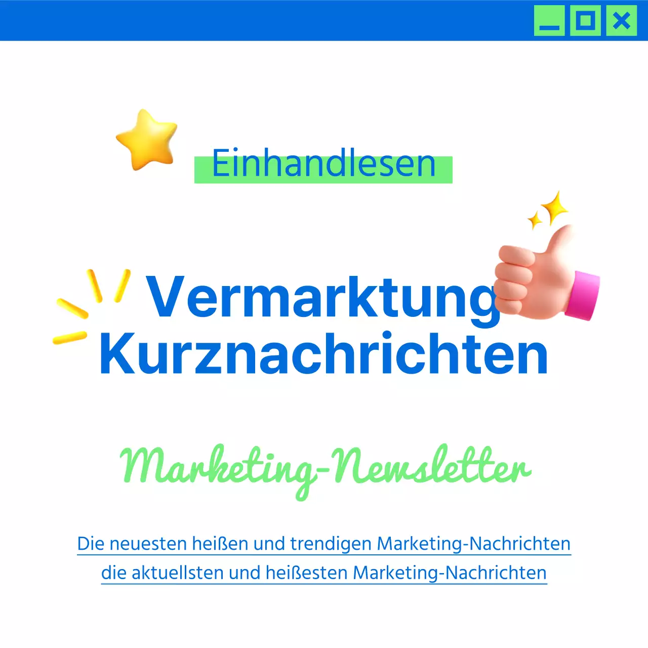 Werbung für trendige Marketing-News in Chartreuse und Blau