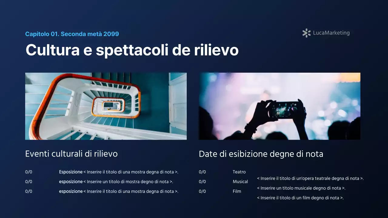 Un moderno rapporto di marketing in blu navy e bianco