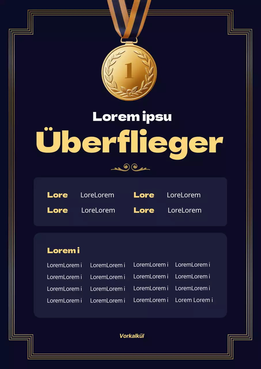 Werben Sie für eine erstklassige akademische Schule mit dem Bild einer Goldmedaille mit goldenen Punkten auf einem marineblauen Hintergrund