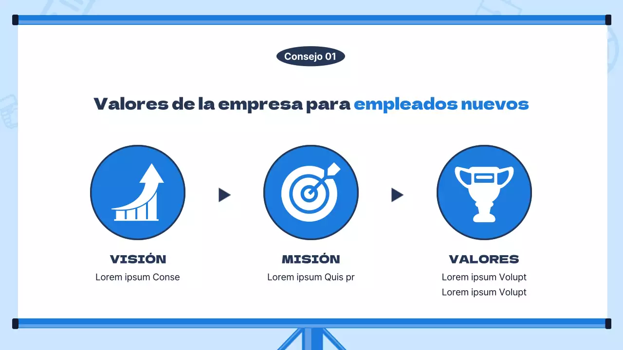 Moderno material de formación para nuevos empleados con fondo azul claro