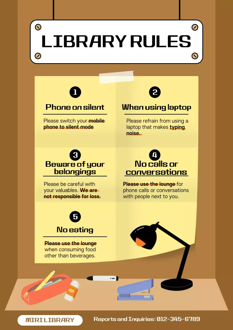 Beige Simple Library Guideline Poster