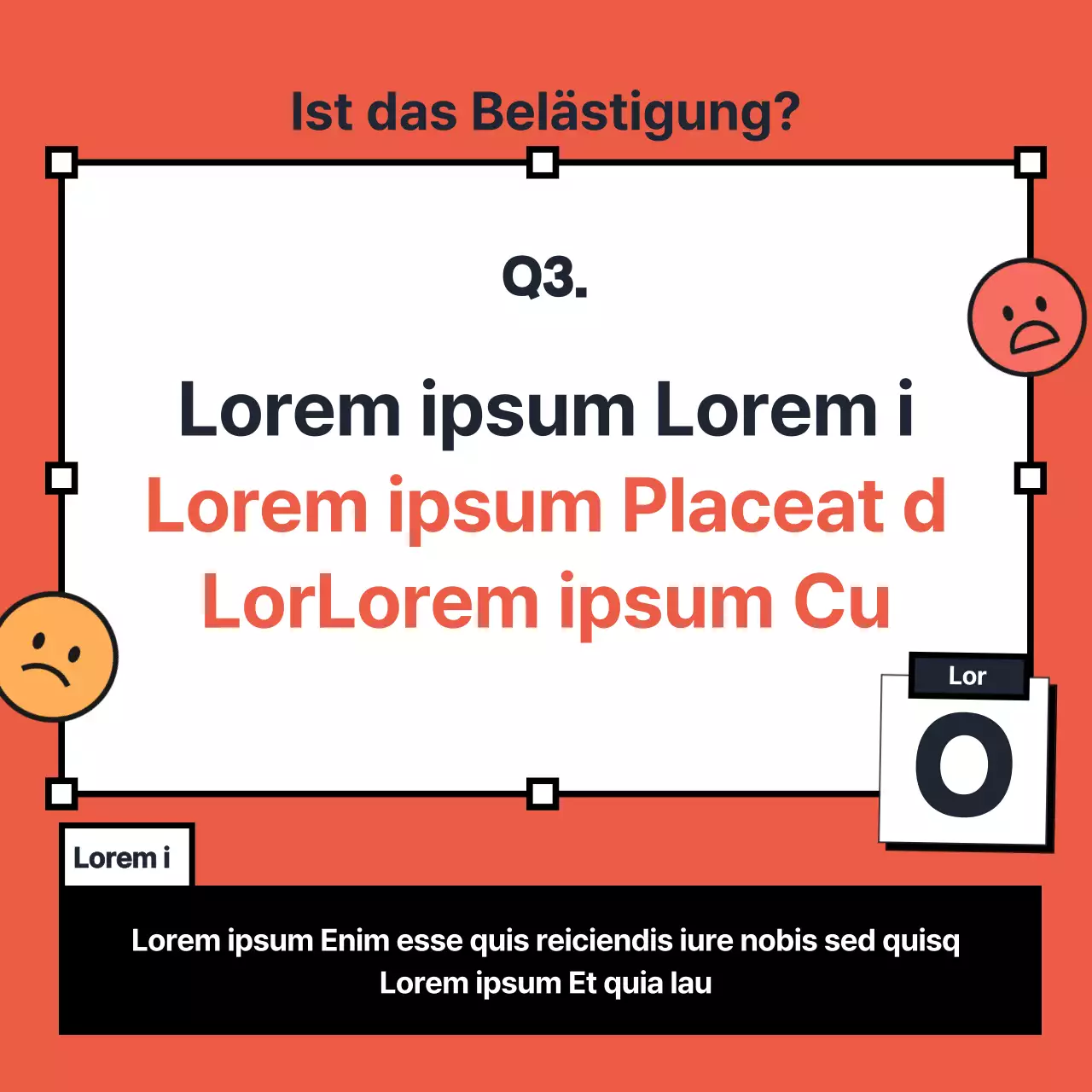 Ein kitschiges rot-gelbes OX-Quiz zur Belästigung am Arbeitsplatz