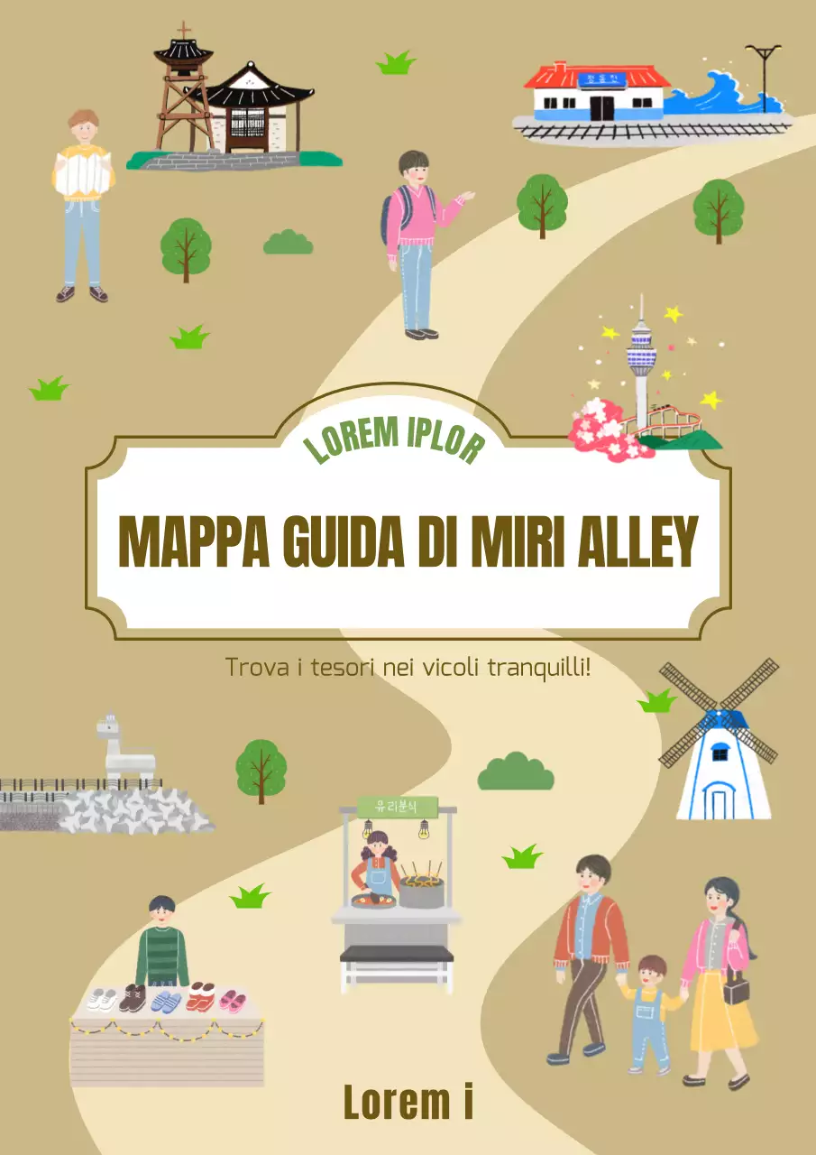 Guida alle attrazioni dei vicoli naturali marroni e verdiGuida alla mappa