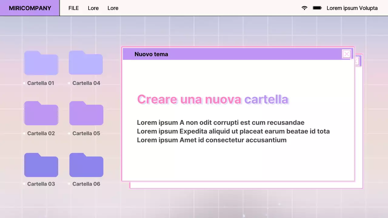 Relazione sul design del browser retrò in viola e rosa