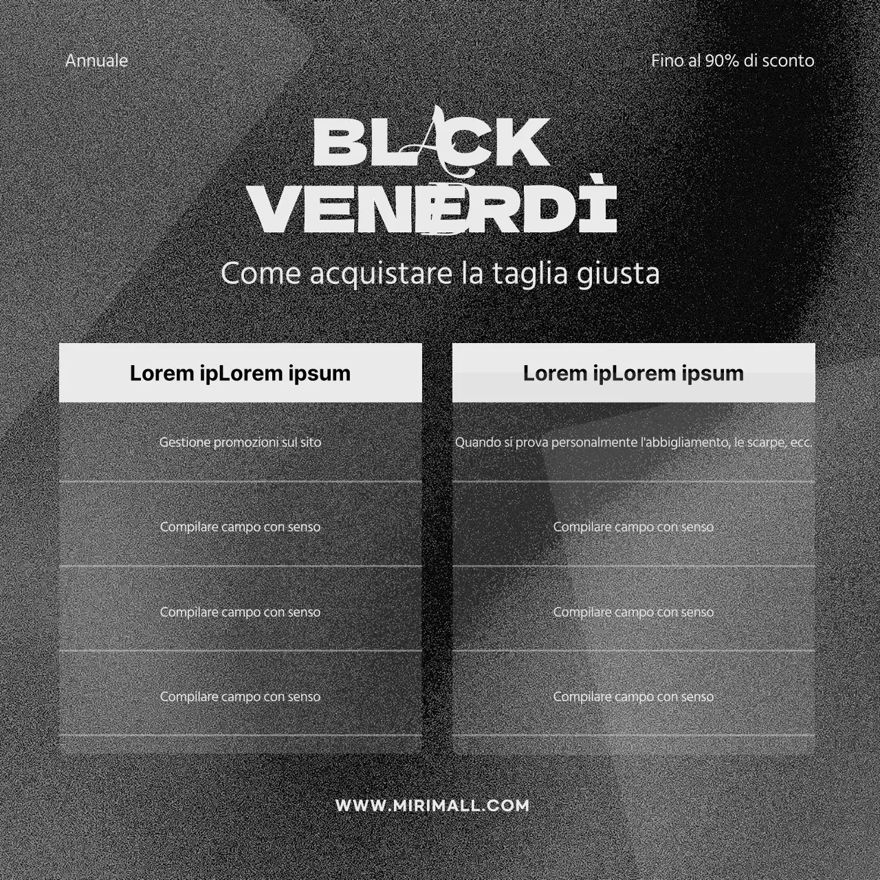 Promuovete un Black Friday minimalista in nero e grigio