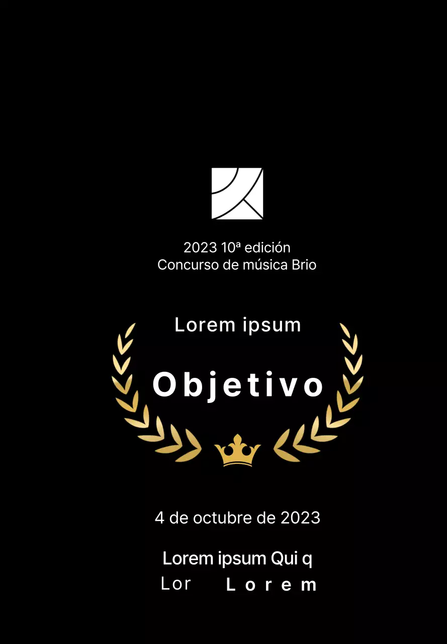 Placa del ganador del concurso conceptual con líneas de laurel e ilustración de una corona