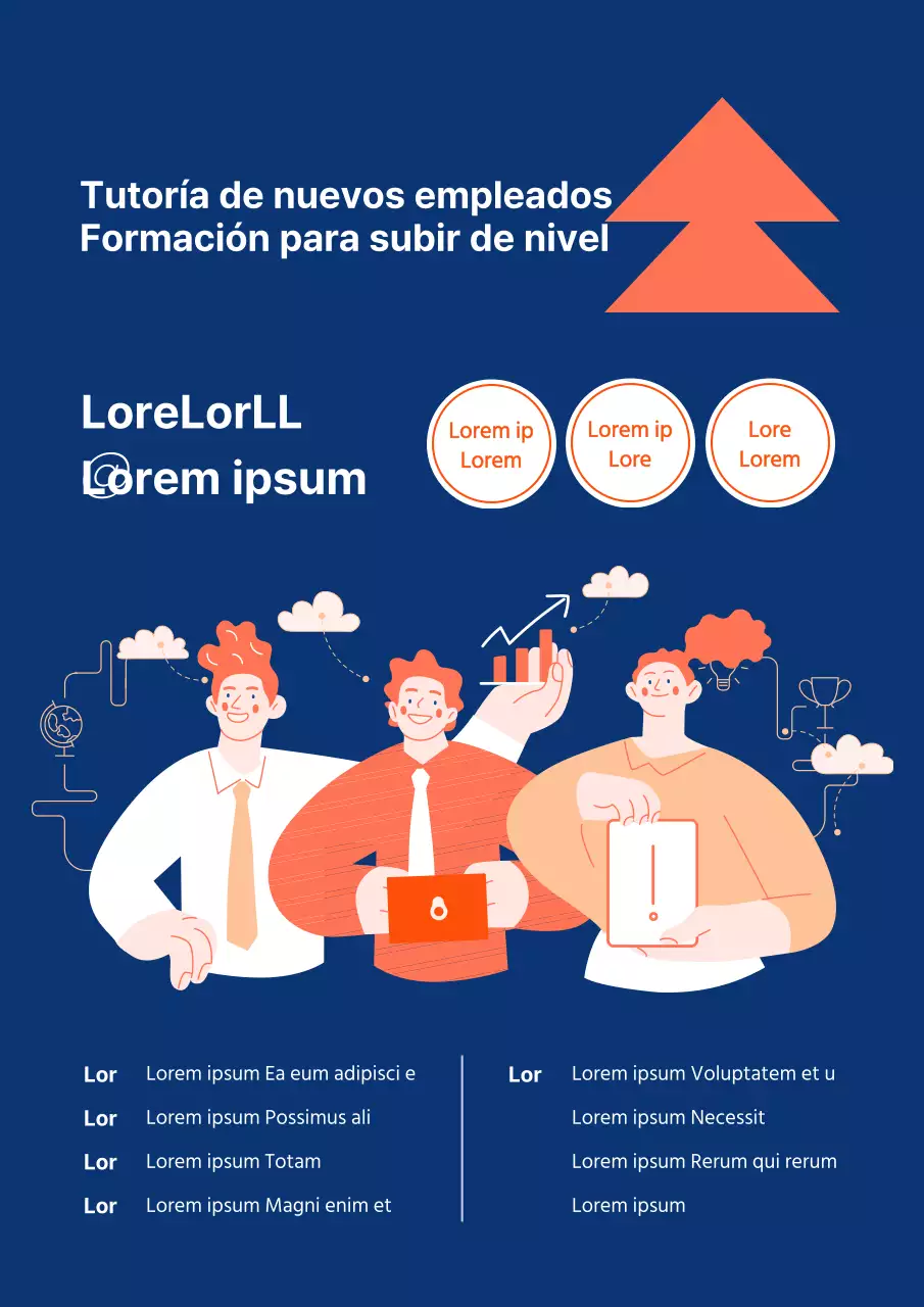 Promueva los seminarios de formación interna con las tendencias azul marino y naranja