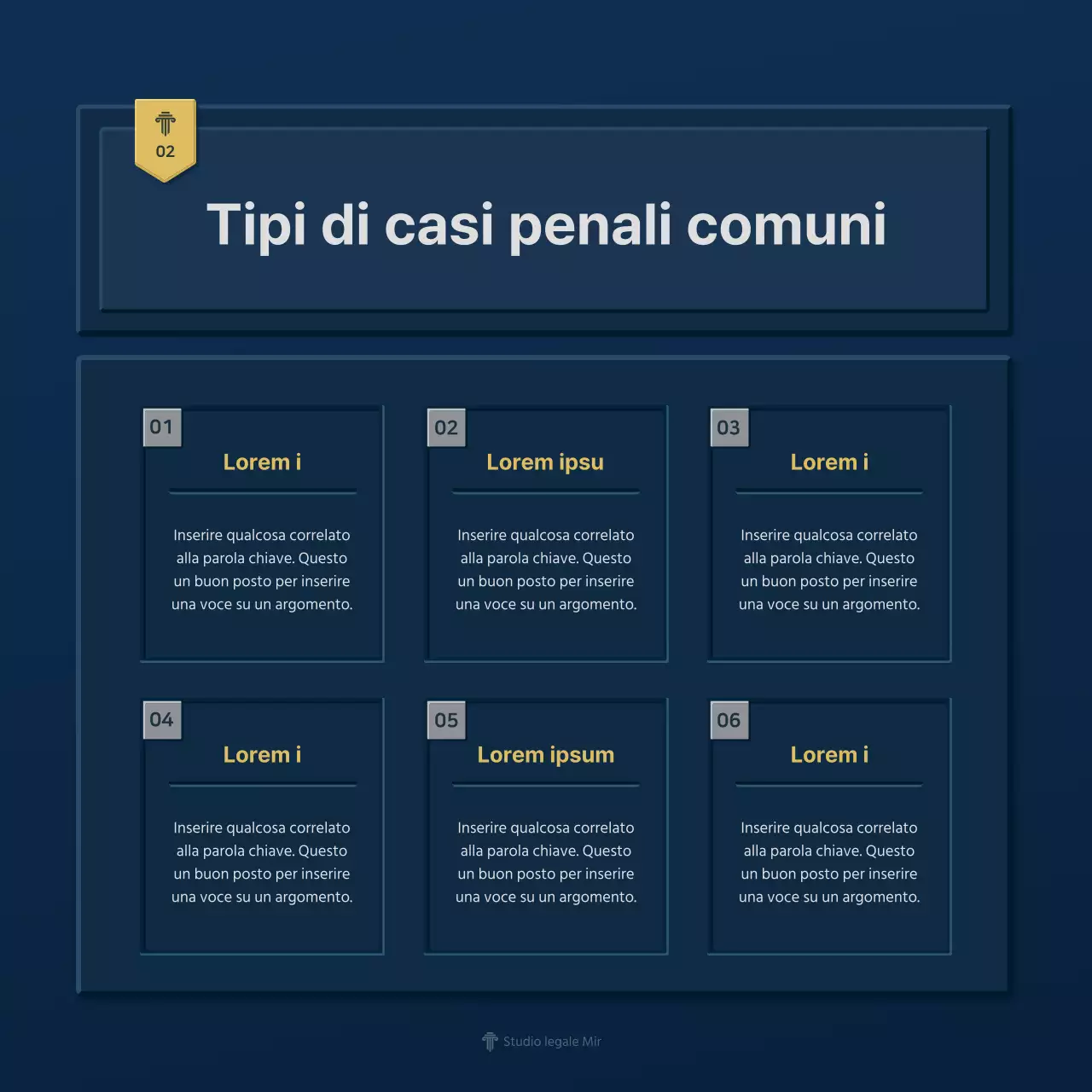 Un semplice profilo aziendale di uno studio legale in blu e giallo