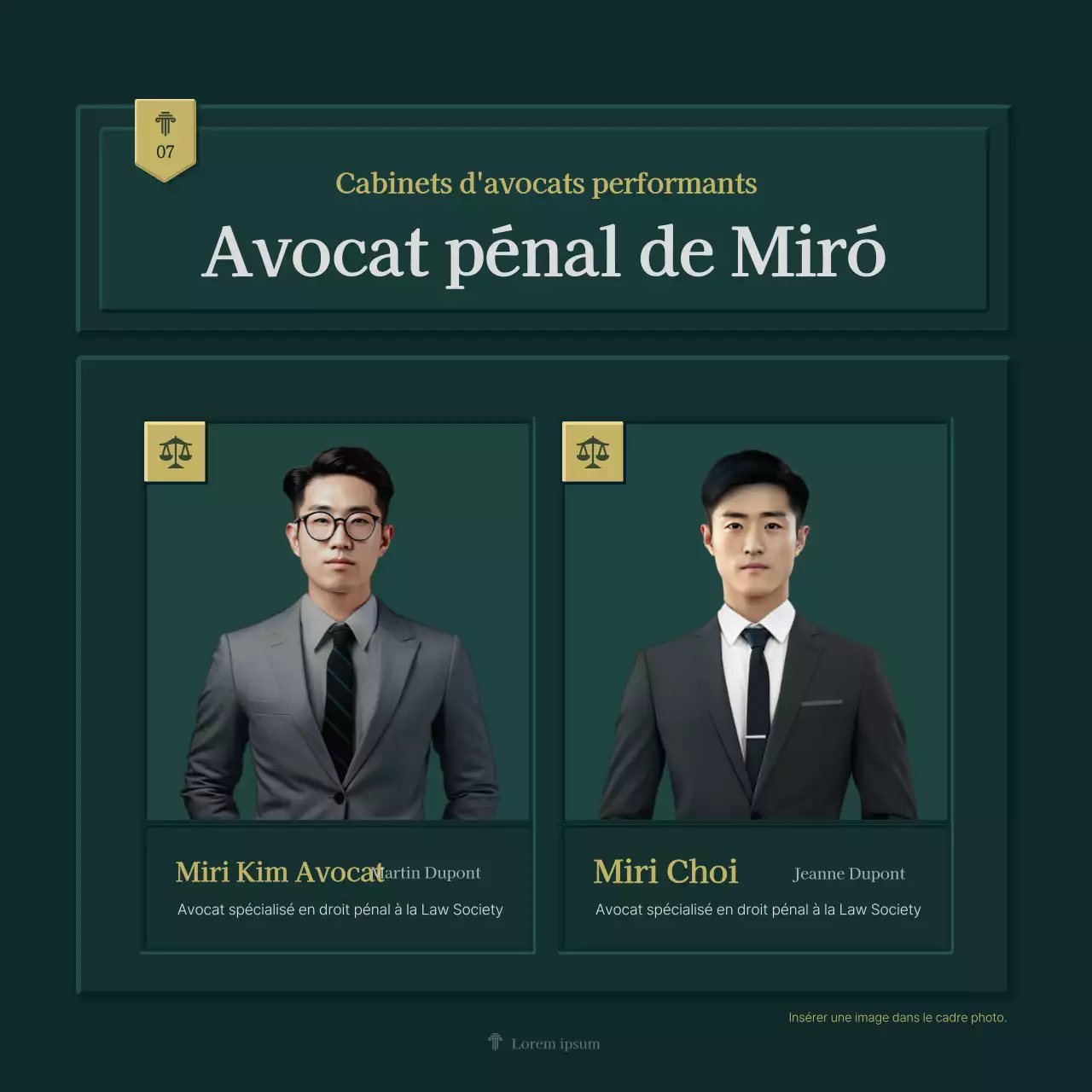 Profil simple d'un cabinet juridique en vert et jaune