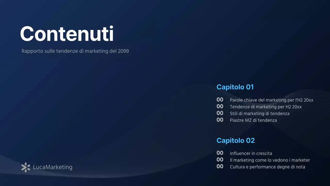 Un moderno rapporto di marketing in blu navy e bianco