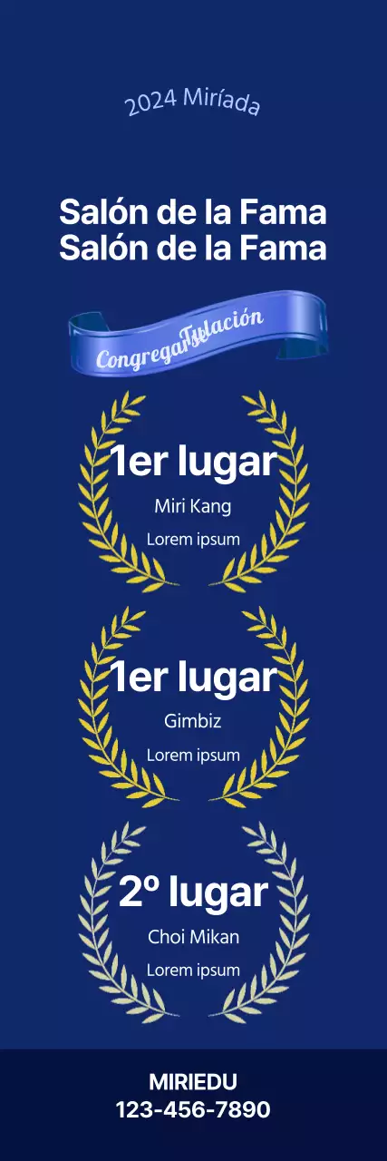 Promocione una academia elegante y de alto rendimiento con lazos azules y puntos de laurel dorados sobre un fondo azul.