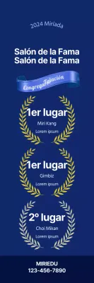 Promocione una academia elegante y de alto rendimiento con lazos azules y puntos de laurel dorados sobre un fondo azul.