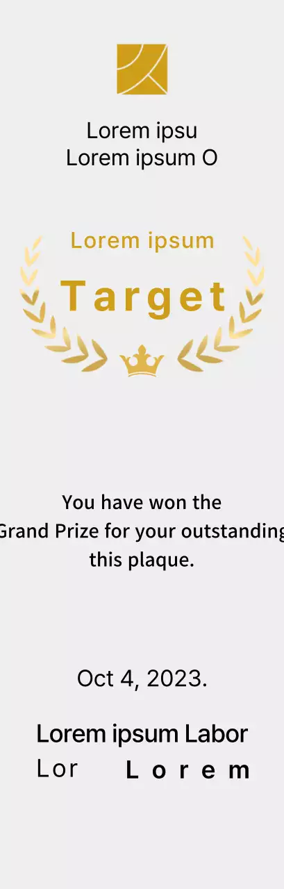 Plakat pemenang konsep kompetisi dengan garis-garis laurel dan ilustrasi mahkota