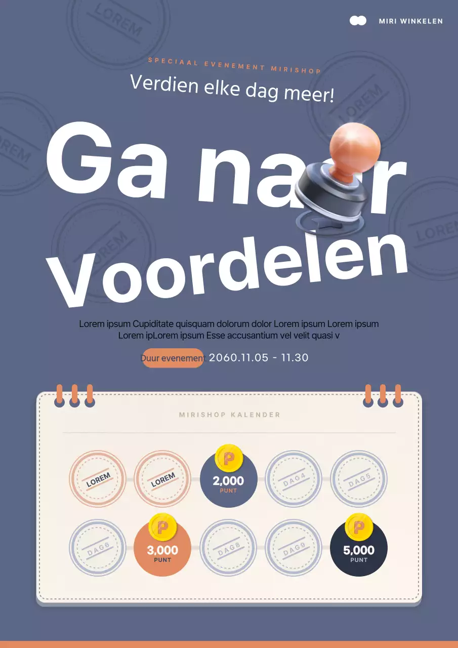 Promoot aanwezigheidscontroles in het winkelcentrum in marineblauw en oranje