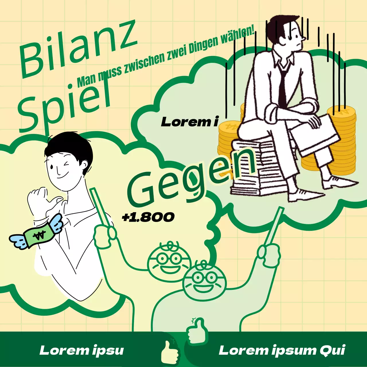 Kitschige Anzeige für ein grünes Balance-Spiel