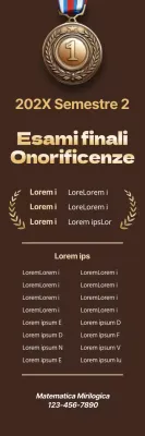 Promuovete una scuola accademica di classe con l'immagine di una medaglia d'oro con punte dorate su sfondo marrone