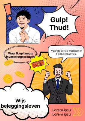 Cartoonconcept in blauw en oranje om financiële investeringen te promoten