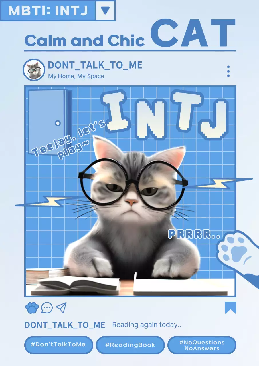 Blue Trendy Cat Meme Poster