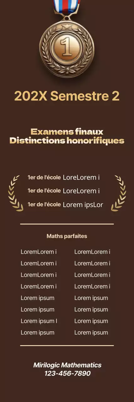 Promouvoir une école académique de classe avec une image d'une médaille d'or avec des points d'or sur un fond marron.