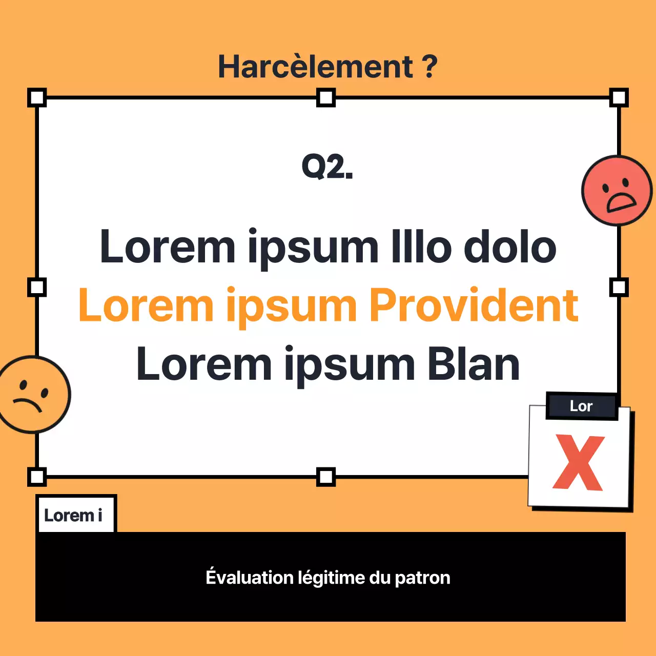 Un quiz kitsch rouge et jaune sur le harcèlement au travail OX