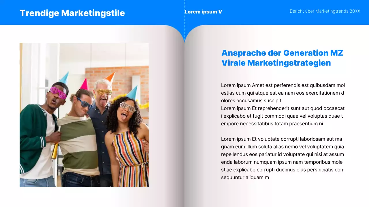 Kitschiger Marketing-Trendbericht der Generation MZ in Blau und Mint