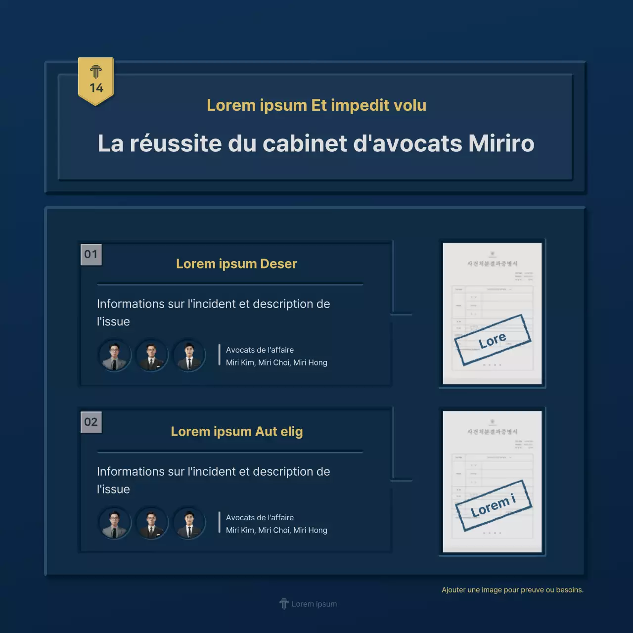 Un simple profil d'entreprise de cabinet d'avocats bleu et jaune