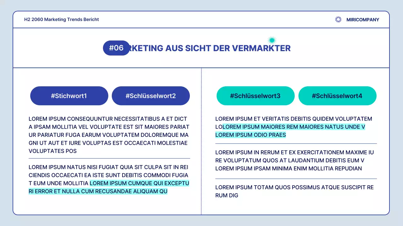 Ein einfacher Marketing-Trendbericht in Marineblau und Minze