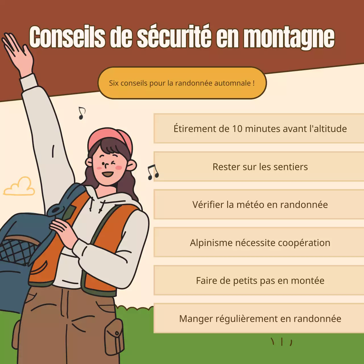 Guide de sécurité pour les randonnées automnales modernes en brun et en vert