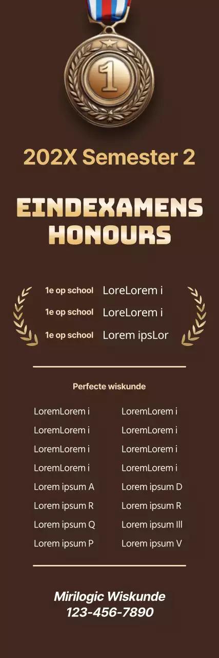 Promoot een stijlvolle academische school met een afbeelding van een gouden medaille met gouden punten op een bruine achtergrond
