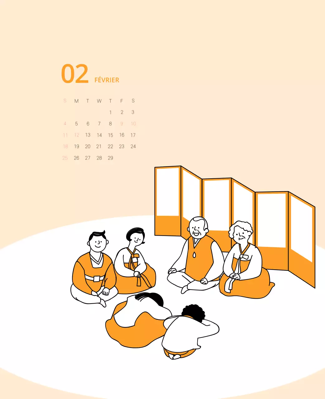 Calendrier illustré multicolore