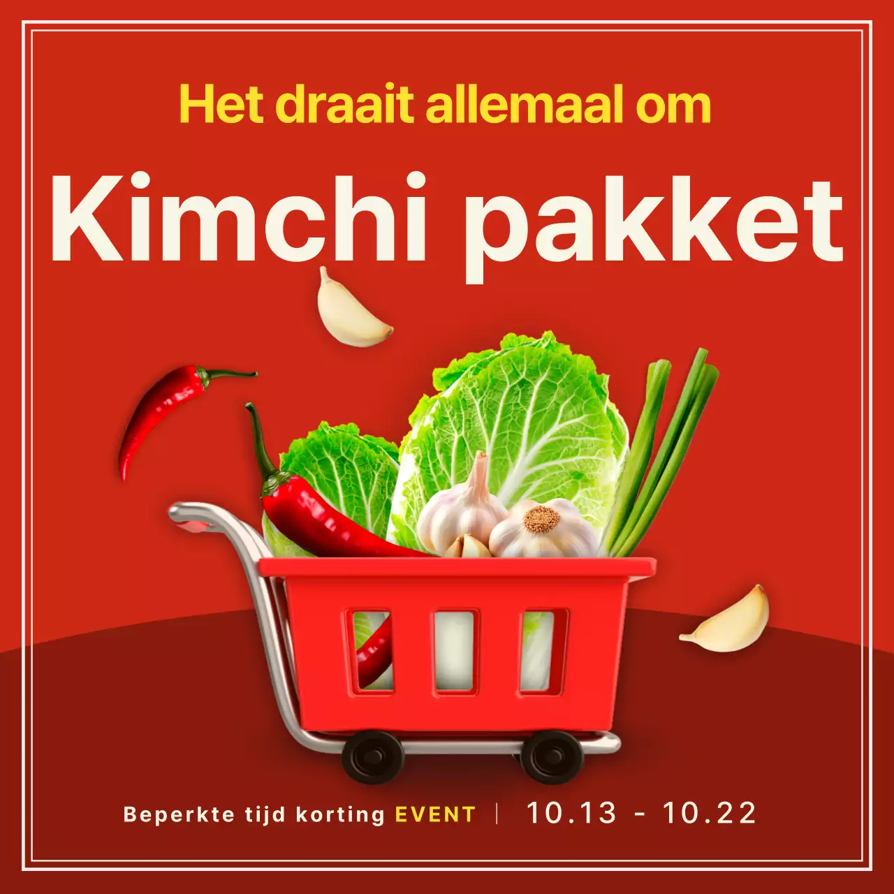 Advertentie voor een basispakket rode en gele kimchi.