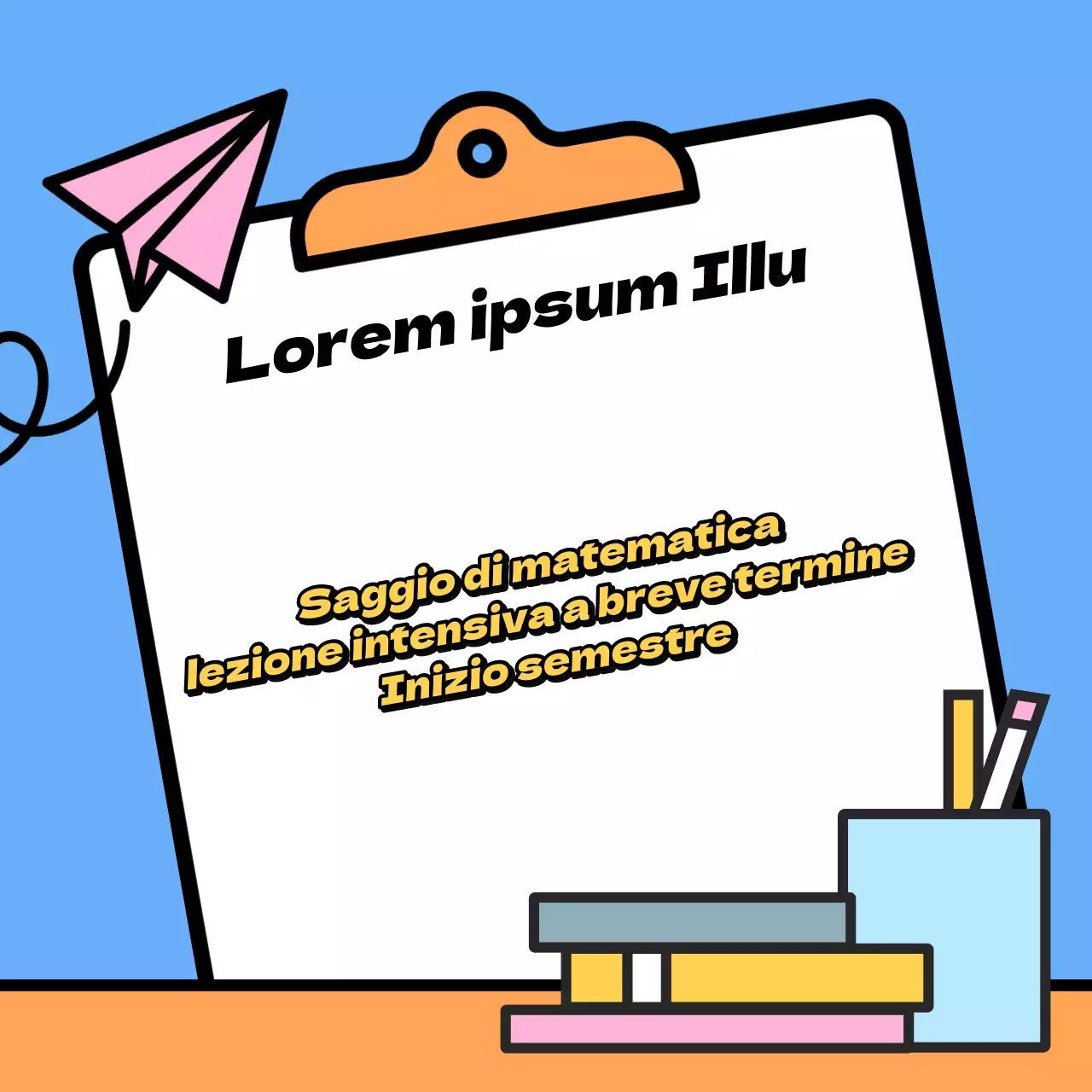 Promozione di semplici lezioni scolastiche in blu e arancione