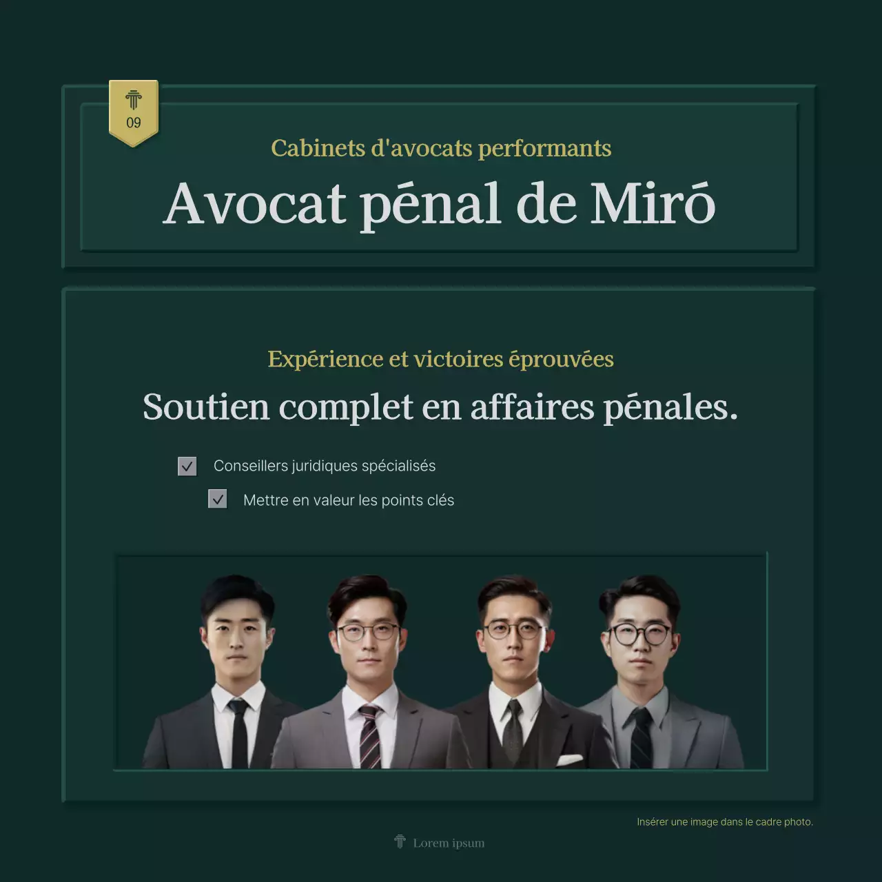 Profil simple d'un cabinet juridique en vert et jaune