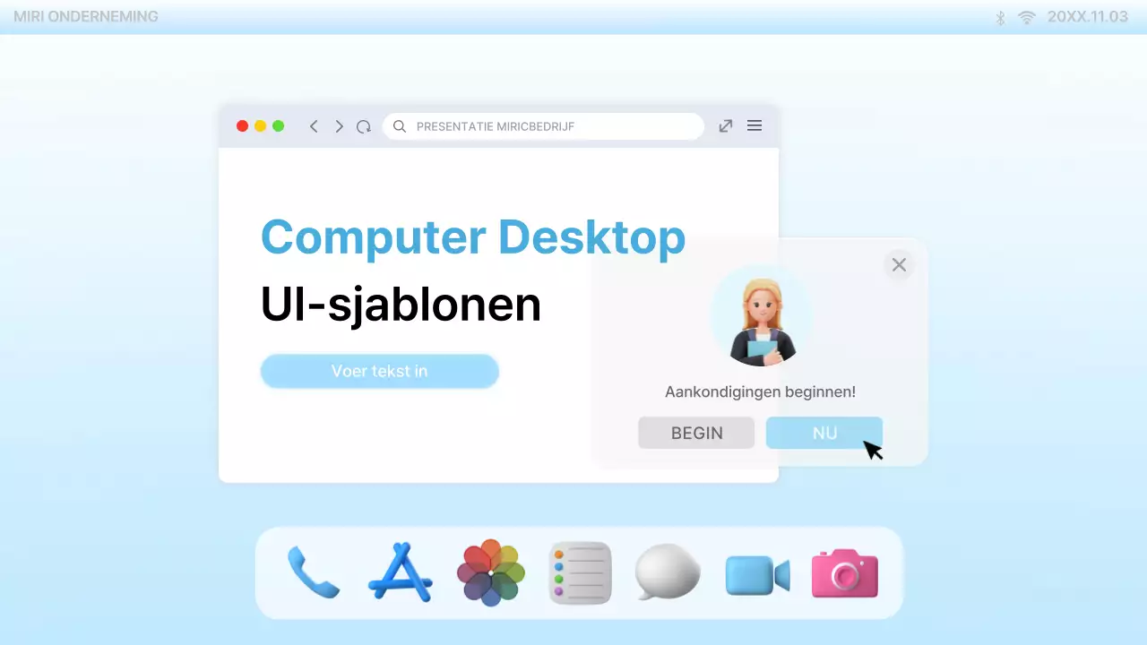 Presentatie op de trendy lichtblauwe PC-desktop UI