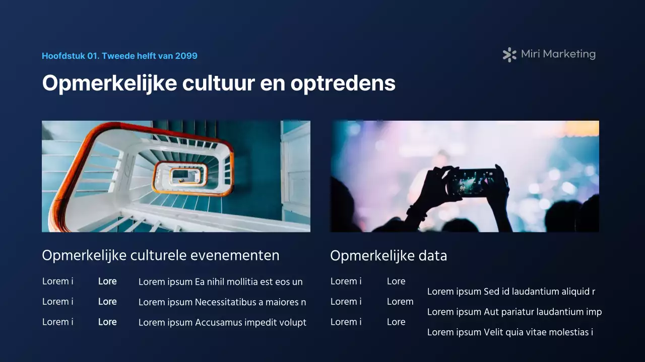 Een modern marketingrapport in marineblauw en wit