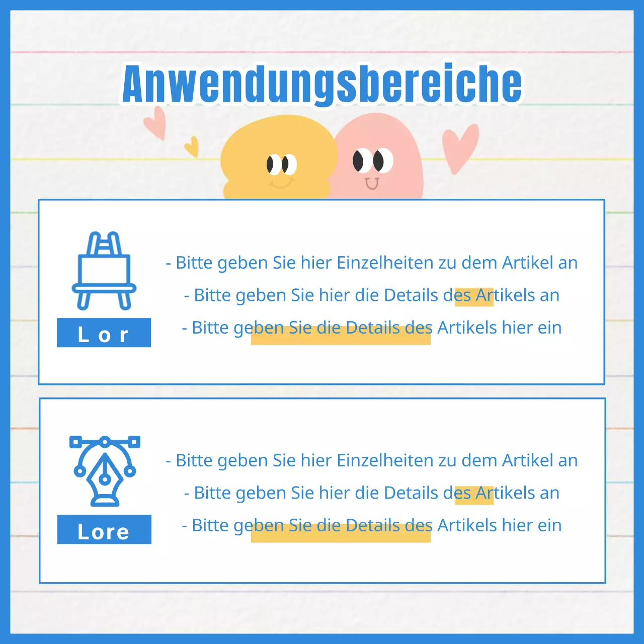 Förderung eines gelb-blauen Wettbewerbs mit minimalistischem Charakter