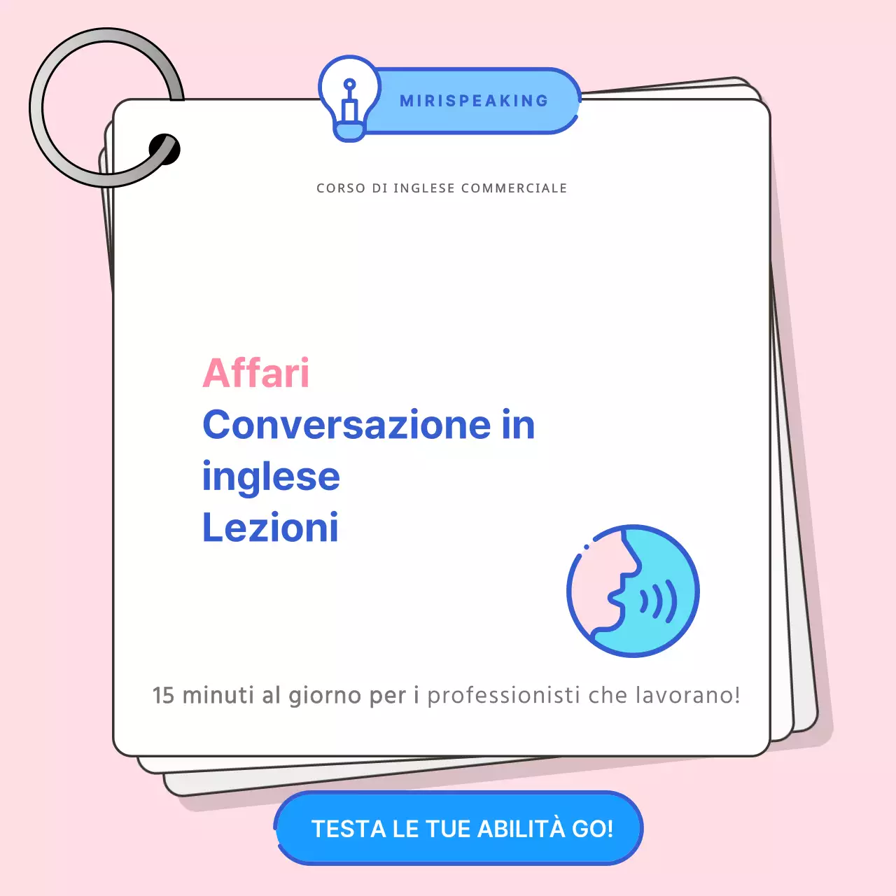 Promuovete le conversazioni in inglese commerciale con una combinazione di colori rosa e blu.