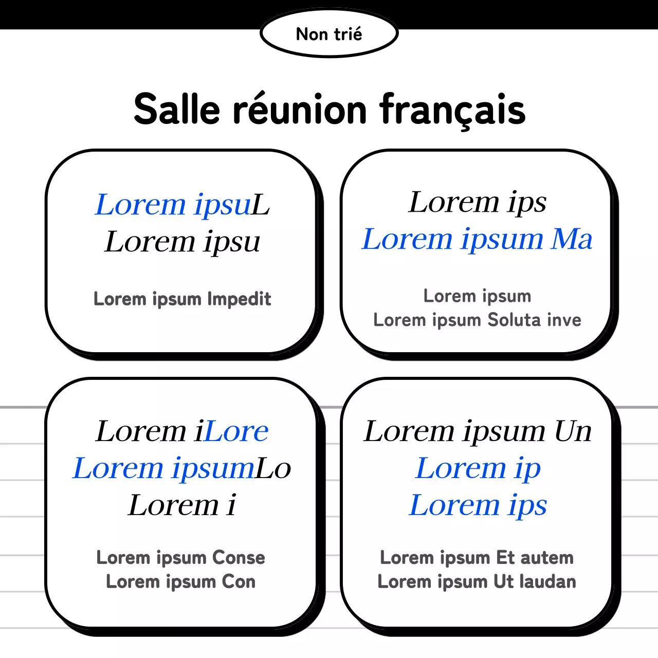 Postes d'anglais commercial kitsch en bleu, noir et blanc