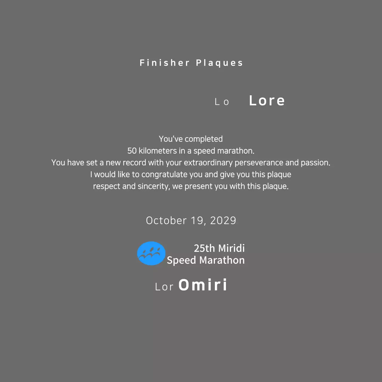 Plakat finisher berkonsep maraton dengan logo sederhana