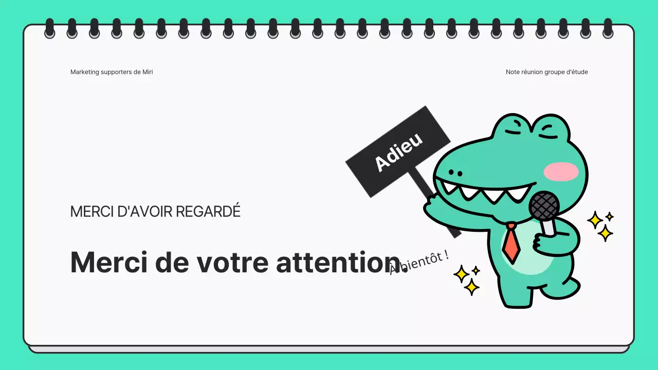 Présentation minimaliste d'une réunion d'étude en menthe et noir