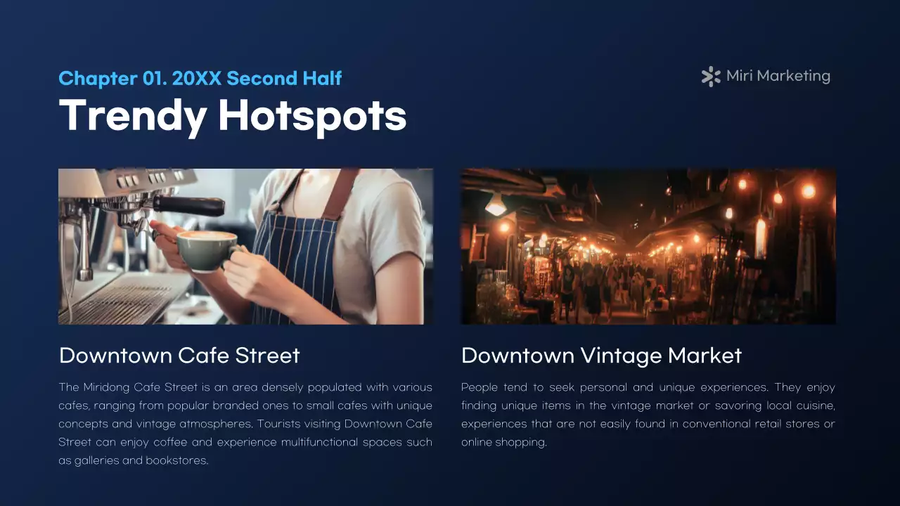 A modern marketing report in navy blue and white